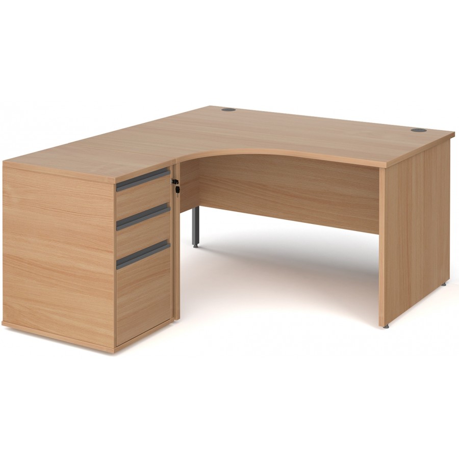 Harlow Ergonomic Desk with Panel End Legs and 3 Drawer Pedestal